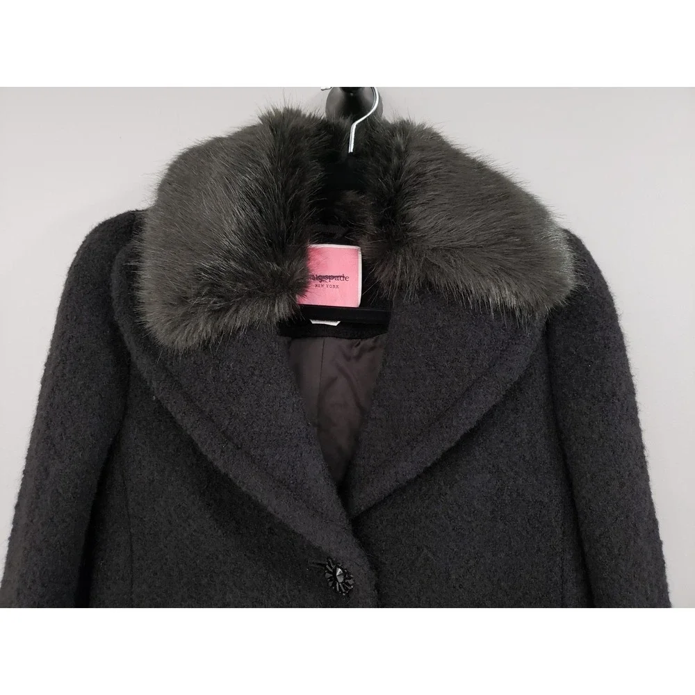 NEVER‎ WORN Kate Spade Wool Alpaca Blend Faux Fur Black Penny Lane Coat Peacoat